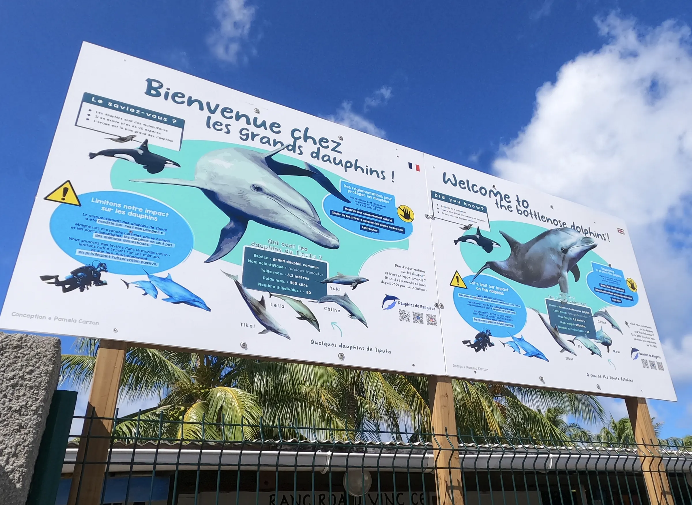 De nouveaux panneaux d'information et de sensibilisation sur les dauphins de Rangiroa